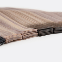 Extensions de cheveux russes naturels double épaisseur, ondulés bouclés, blond mélangé, avec bande adhésive longue invisible double face en PU, type Genius Weft