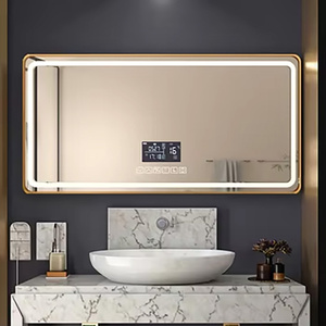 <span class=keywords><strong>Specchio</strong></span> da Bagno LED Intelligente Stile Europeo <span class=keywords><strong>con</strong></span> Display Digitale, <span class=keywords><strong>Cornice</strong></span> Dorata e Funzione Bluetooth, Spessore 5mm - Product Image 3