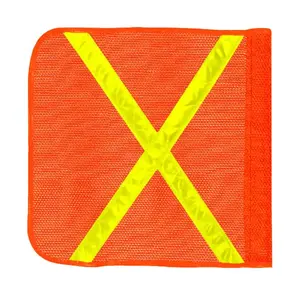 澳大利亚30厘米x 25厘米高能见度橙色尼龙网重型乙烯基反光采矿安全旗，带反光十字