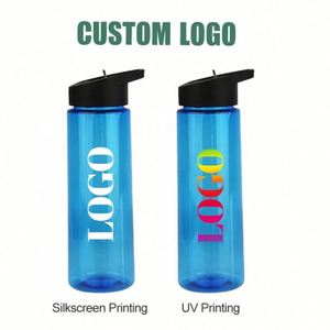 Bouteilles d'eau sport en plastique personnalisables 400ml/750ml avec logo, portables pour le camping, la randonnée et les voyages, avec couvercles à paille rabattable anti-fuite – Vente en gros - Product Image 2