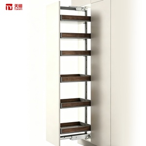 TIANYI 100KG Heavy Duty Aluminum Tall Pull Out <b>Pantry</b> Larder Unit Walnut Wood Shelves Soft Close <b>Kitchen</b> Cabinet Basket - Product Image 1