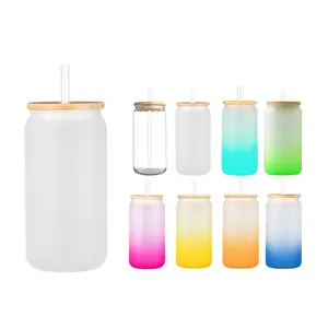 Wholesale 16oz Sublimation Glass Tumbler Cups With Bamboo Lid Straws Borosilicate Glass Sublimation Blanks 16oz