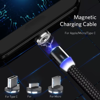 Câble de données magnétique à 360 degrés, câble de charge rapide 3 en 1 avec garantie de 12 mois pour Android pour connecteurs USB de type C