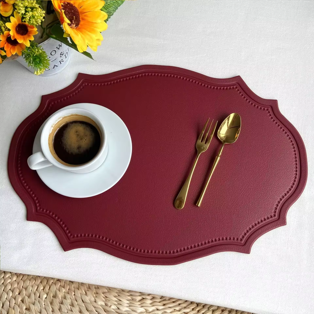 Elegant Design Irregular Desk Pad Luxury Custom Shield Shape  Unique Leather Placemats Washable Table Mats