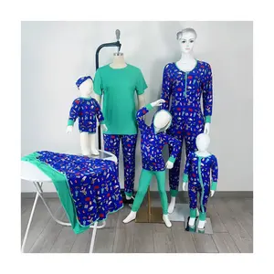 사용자 정의 브랜드 Pjs 세트 가족 매칭 의상 대나무 소년과 소녀 잠옷 크리스마스 라글란 여성 잠옷 의류