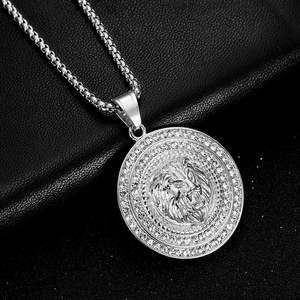 Hip Hop León moneda impermeable deslustre mano libre Acero inoxidable moda joyería colgante collar chapado en oro hombre hombres - Product Image 3