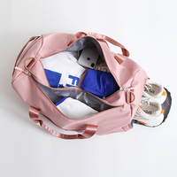 Gran oferta Unisex, bolsa de gimnasio de lona Oxford rosa, expandible, impermeable, poliéster, directo de fábrica, patrón de letras, bolsa de fin de semana
