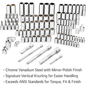 Ensemble d'outils mécaniques Ingersoll Rand 205 pièces SAE métrique, jeu de clés à cliquet 1/2 pouce en acier au chrome-vanadium, kit de réparation automobile - Product Image 4