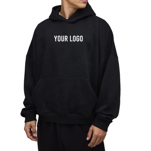 <span class=keywords><strong>Sweat</strong></span>-shirt à capuche oversize noir uni pour <span class=keywords><strong>homme</strong></span>, personnalisable avec broderie, en molleton de coton épais, coupe carrée, haute qualité - Product Image 1