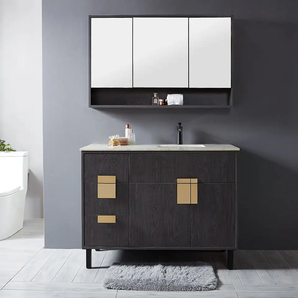 Меламиновый роскошный шкафчик для ванной комнаты с мраморной столешницей, современный зеркальный шкаф, индивидуальные шкафы для ванной комнаты