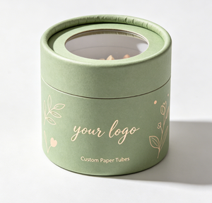 Custom Eco-friendly Round Paper Tube Box with Clear <b>Window</b> Lid Green Color Gold <b>Foil</b> Printing for Gift Packaging - Product Image 1