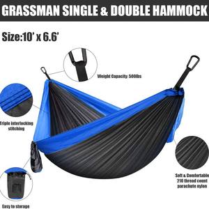 Hamaca Woqi para Acampar al Aire Libre, Azul y Negra, de Nailon Ripstop, Portátil, Individual/Doble, Carga Máxima de 226 kg, Diseño Minimalista - Product Image 3