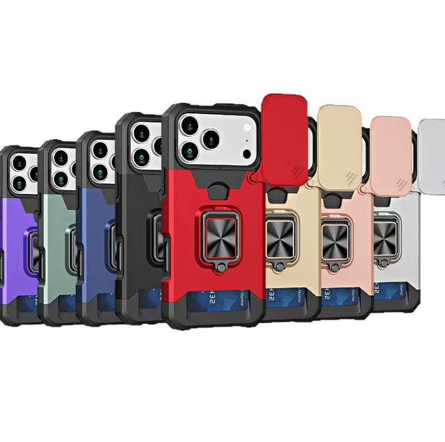 GSCASE Phone Case Slide Camera Card Holder Heavy Protective Kickstand Armor Cover for Iphone 17 16 15 14 13 12 11 Pro Max