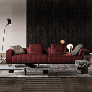 Canapé modulaire sectionnel en cuir véritable de style Casablanca, trois places, inspiré du design minimaliste italien Minottii Freeman pour - Product Image 1