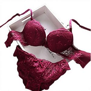 Ensemble soutien-gorge et culotte de luxe en dentelle pour femme, fabrication chinoise, push-up, respirant, sans couture, bretelles réglables et convertibles, taille unie - Product Image 2