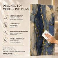 Panneau mural en marbre UV gris marine doré MORLENX, PVC haute brillance, imperméable, grand format, OEM pour hôtel, villa, intérieur