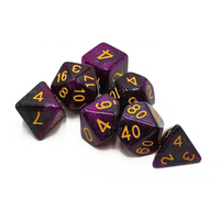 Ensemble de dés polyédriques en acrylique violet noir pailleté avec des chiffres dorés pour les jeux de D&D, ensemble de 7 pièces, écologique et durable