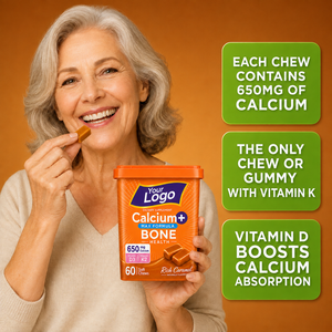 Nouvelle Génération Soutien Osseux Adulte Soin Articulaire Faible en Sucre Sans Gluten Calcium Vitamine D Saveur Caramel Friandises Tendres - Product Image 4
