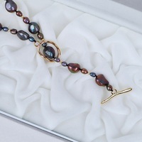 Collier Lucy Jewelry, style unique, perle d'eau douce baroque noire, qualité AAAA, certifié NGTC, chaîne plaquée or 14 carats