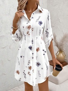 Abito chemisier da donna vintage estivo 2026 con stampa floreale, vestibilità slim, linea ad A e <span class=keywords><strong>maniche</strong></span> a campana a manica lunga - Product Image 2