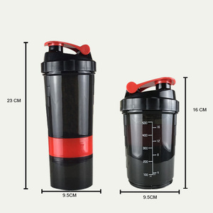 Bouteille shaker protéinée 3 en 1, 500 ml, en PP, multi-compartiments avec rangement pour poudre et pilules, logo personnalisé, prix de gros - Product Image 2