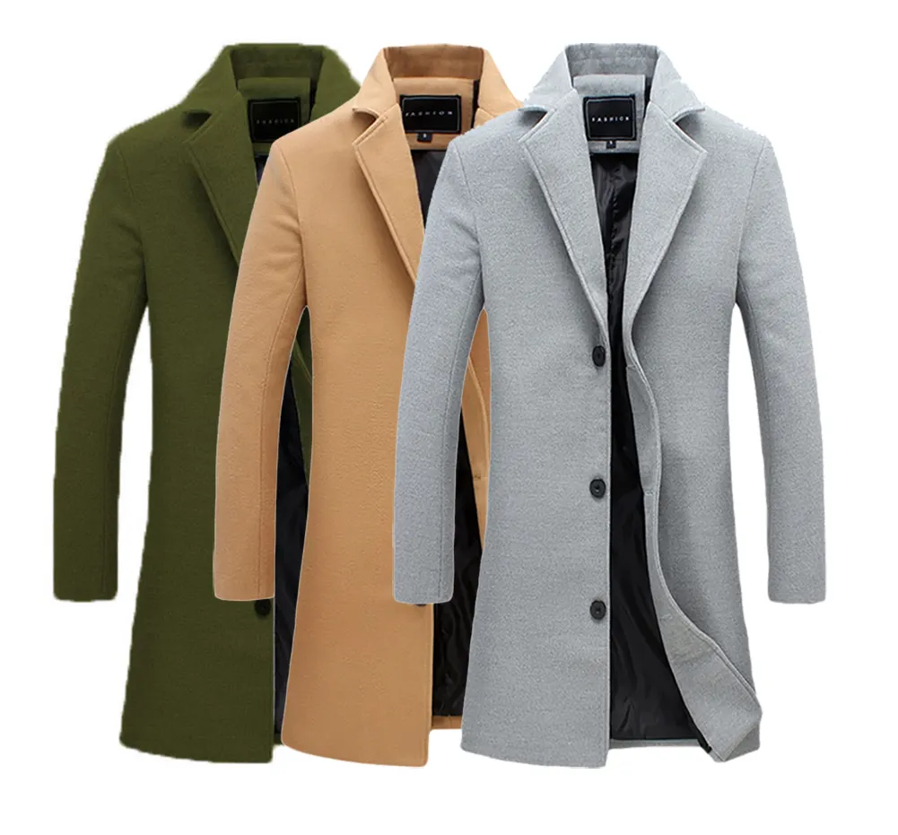 Vente en gros personnalisé long couleur unie manteaux de laine simple boutonnage Trench Coat grande taille veste polaire décontractée