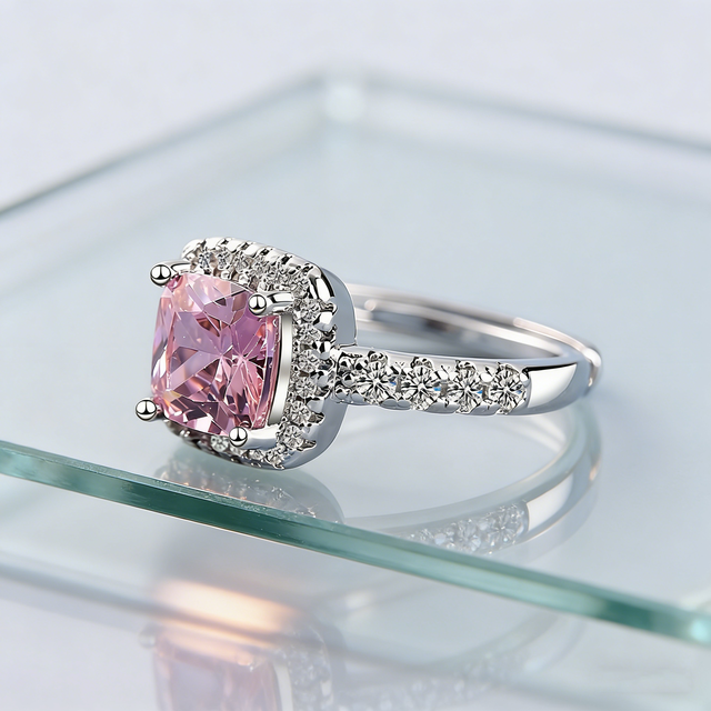 Luxury Modern Cushion Cut Zircon Halo Ring Paved Side Stones Copper Tone Wedding Engagement Ring