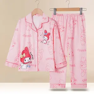 Sanrio Cinnamoroll Pyjamas Kuromi My Melody Enfants Casual Printemps Maison Manches Longues Flip Neck Cardigan Kid Girls Nightwear Pants