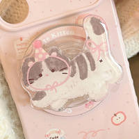 Support magnétique en TPU au design chat adorable pour coque de téléphone 16, couche souple rose, motif dessin animé pour jeune femme, amour
