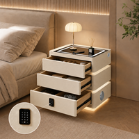 Table de chevet intelligente à 3 tiroirs en bois massif avec pierre frittée, charge sans fil 15W, verrouillage par empreinte digitale, éclairage LED, meuble de salon