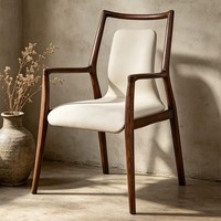 Chaise de salle à manger en bois de noyer de style mid-century avec coussin rembourré en cuir PU crème, pour la maison, les restaurants, les hôtels, les cafés, vente en gros OEM