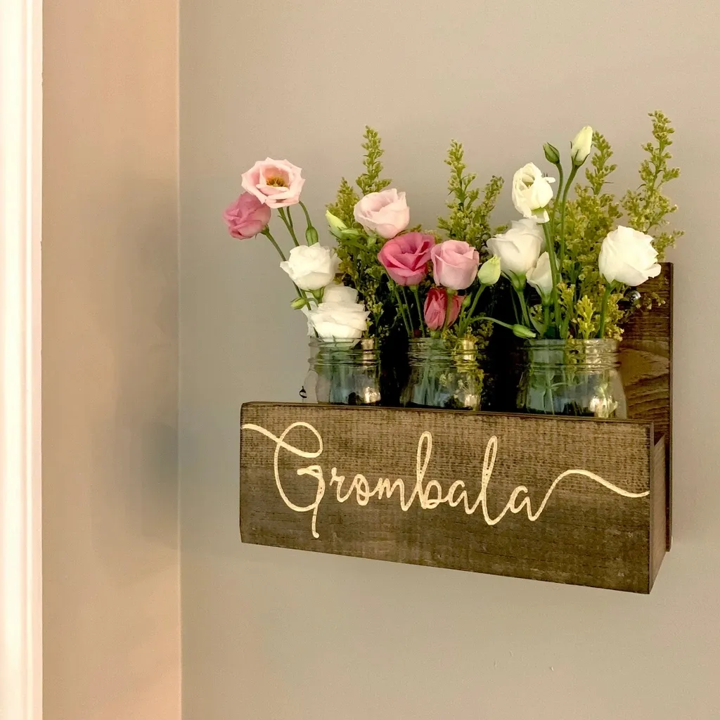 JUNJI Engraved Mason Jar Wooden Wall Mounted Planter Home Decor Flower Pot Set of 3 Lavender Flower Box