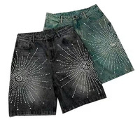 Shorts en jean essentiels pour hommes avec strass, noir sur noir, style discret, logo personnalisé, marque privée, exportation mondiale
