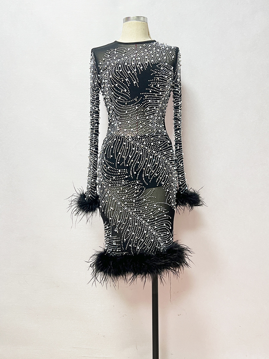 LS2484 Women Long Sleeve Dress - Sexy Mesh Bodycon Party