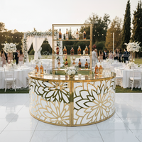 Comptoir de bar événementiel commercial en acier inoxydable doré en forme de U avec plateau en verre pour mariage, hôtel, banquet, location, vente en gros