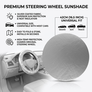 Funda Protectora <span class=keywords><strong>para</strong></span> <span class=keywords><strong>Volante</strong></span> de Coche con Recubrimiento Plateado 190T, 42cm, Universal, Aislamiento Térmico, Anti-UV - Product Image 5