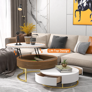 Bien Vòng 2-Mảnh Tổ Set Lift-Top Bàn Cà Phê Và Bàn Cà Phê Bằng Gỗ Với 2 Ngăn Kéo Cho Phòng Khách Đồ Nội Thất - Product Image 6