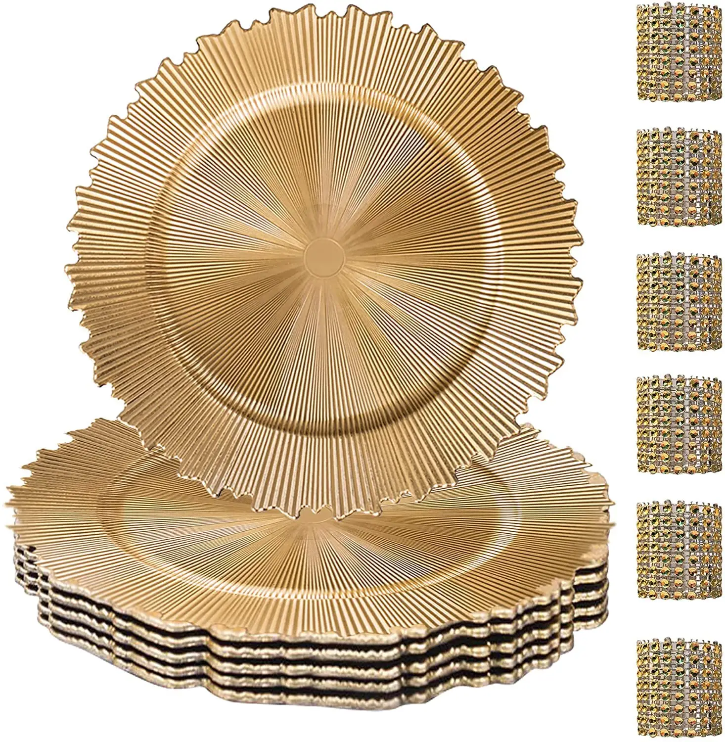 Placas de carregador modernas de plástico dourado, para placas de jantar para casamentos, festas, decoração de mesa