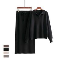 2025 tricot robe ensemble deux pièces tricot femmes col en V pull jupe ample tricot ensemble femmes vêtements d'hiver