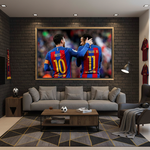 Printed <b>Canvas</b>: Messi & Neymar Soccer Art for Man Cave,GOLD <b>FRAMED</b> <b>CANVAS</b> - Product Image 3