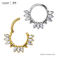 Anneau de septum en titane ASTM F136 avec placage PVD, zircone cubique, forme géométrique, pour Daith, nez, couronne, bijoux de piercing tendance