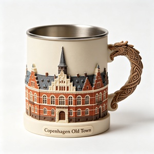 Taza de Resina al por Mayor con Diseño de Castillo, Taza Esculpida con Revestimiento de Acero Inoxidable, Recuerdo de Viaje de <span class=keywords><strong>Dinamarca</strong></span>, Taza de Poliresina - Product Image 3