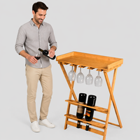 Table d'appoint de buffet moderne d'extérieur en PEHD, pliable, avec porte-verres à vin et casier à vin, résistante aux intempéries, finition imitation bois, pour cuisine et salle à manger