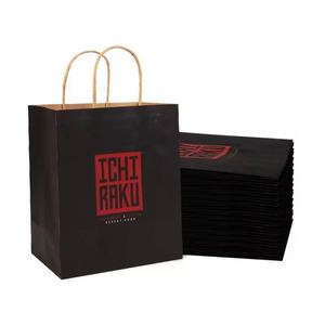 Sac en papier kraft brun personnalisé avec poignée, sac de livraison alimentaire écologique avec poignée en papier, sac à emporter pour restaurant - Product Image 5