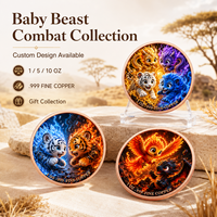 Pièce de monnaie en cuivre pur 999 de 1 oz, série Baby Beast, style graffiti coloré UV en relief 3D pour collectionneurs