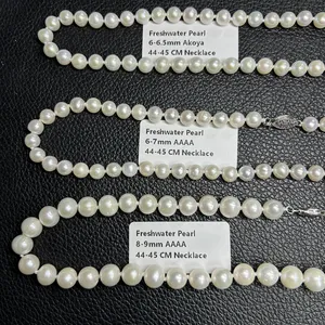 HQ GEMS 4A 6-6.5 6-7 7-8 8-9mm Natural Freshwater Pearls Loose Beads Akoya 45cm Pearl Necklace