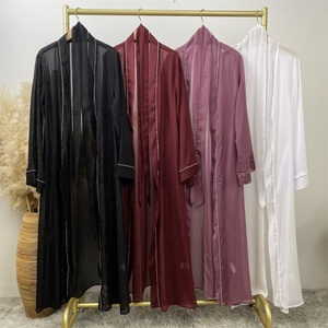 1425 # Nouvelle Abaya en Soie Transparente et Polyester de Luxe avec Bordure Diamantée et Poches, Abaya Ouverte pour Femmes, 4 Couleurs - Product Image 6