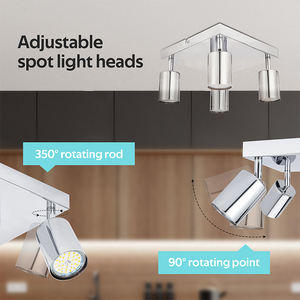 Foco de Techo GU10 Directo de Fábrica, Moderno, de 4 Luces, Cromado Pulido, Base Cuadrada Ajustable, para Sala de Estar y Dormitorio - Product Image 3