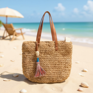 Borsa a Tracolla in Paglia Intrecciata 34x29cm, Borsa Tote Naturale per Donne, Uso Estivo e da Spiaggia - Product Image 2