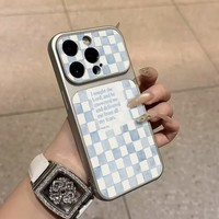 Coque de protection en cuir style japonais et coréen pour iPhone 17 Pro Max, motif écossais à grande fenêtre, anti-traces de doigts, avec support intégré
